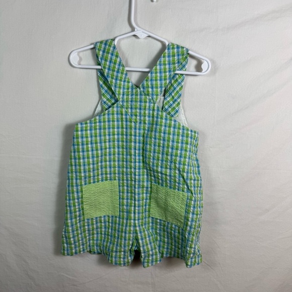 Petit Pomme Green and Blue Checkered Kids Overalls Boys Size 24M - Picture 2 of 4